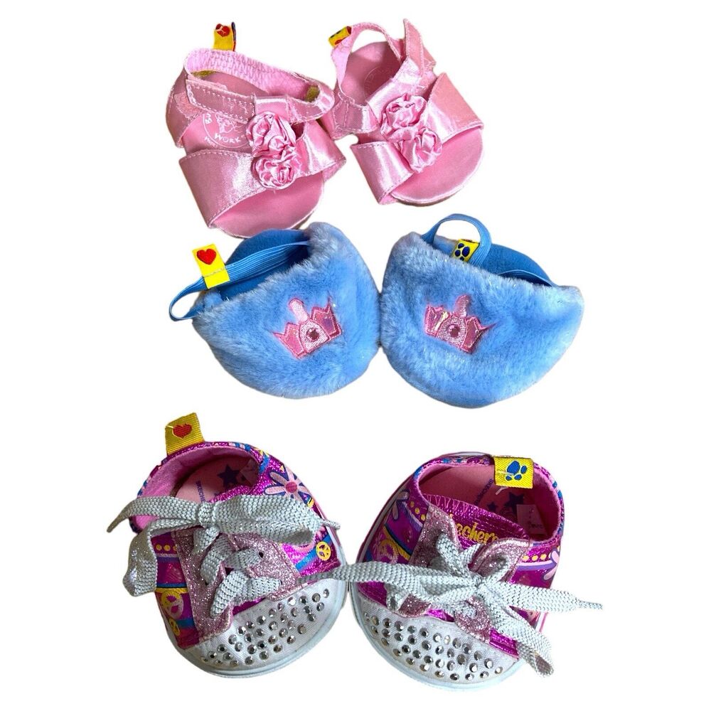 Build a Bear Skechers Twinkle Toes, Pink High Heels, Blue Princess Slippers Lot